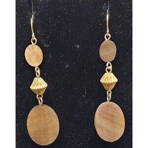 Double Abalone Shell Gold Bead Dangle Drop Earrings